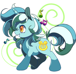 Size: 850x831 | Tagged: safe, artist:sugaryrainbow, character:lyra heartstrings, species:pony, species:unicorn, abstract background, female, mare, music notes, solo
