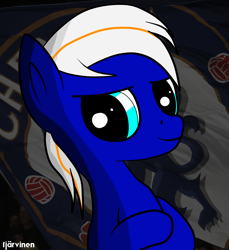 Size: 3150x3436 | Tagged: safe, artist:tjarvinengts, oc, oc:electric blue, species:pony, arms folded, badge, chelsea, english, football, high res, looking at you, male, smiling at you, solo, sports, stallion