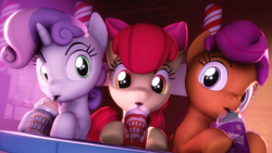 Size: 3840x2160 | Tagged: safe, artist:selestlight, character:apple bloom, character:scootaloo, character:sweetie belle, species:pony, episode:one bad apple, g4, my little pony: friendship is magic, 3d, cutie mark crusaders, milkshake, source filmmaker