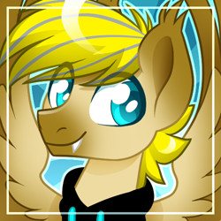 Size: 500x500 | Tagged: safe, artist:sickly-sour, oc, oc only, oc:tacopone, species:pegasus, species:pony, blonde, blue eyes, clothing, commission, ear tufts, fangs, hoodie, icon, spread wings, wings