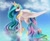 Size: 720x594 | Tagged: safe, artist:paintedhoofprints, character:princess celestia, species:alicorn, species:pony, g4, clothing, crown, eyebrows, female, hoof shoes, jewelry, looking at you, mare, necklace, peytral, profile, raised hoof, regalia, shoes, signature, solo, spread wings, wings