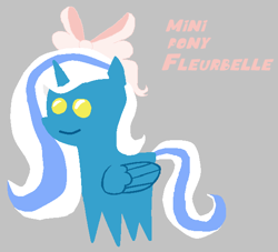 Size: 599x543 | Tagged: safe, artist:isaac_pony, oc, oc only, oc:fleurbelle, species:alicorn, species:pony, adorabelle, adorable face, alicorn oc, blue coat, bow, clothing, cute, female, folded wings, gray background, hair bow, happy, long hair, long mane, long tail, mare, pointy ponies, ribbon, simple background, smiling, solo, wings, yellow eyes