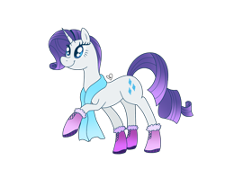 Size: 2048x1536 | Tagged: safe, artist:summer-cascades, character:rarity, species:pony, species:unicorn, clothing, cutie mark, female, hoof boots, mare, raised hoof, scarf, simple background, smiling, solo, transparent background