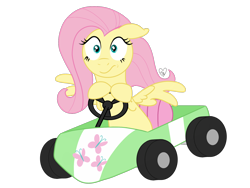 Size: 2048x1536 | Tagged: safe, artist:summer-cascades, character:fluttershy, species:pegasus, species:pony, female, go kart, hoof hold, mare, mario kart, simple background, solo, spread wings, transparent background, vector, video game crossover, wings, worried