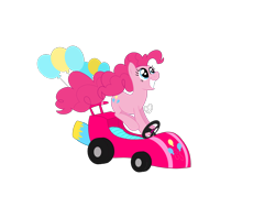 Size: 2048x1536 | Tagged: safe, artist:summer-cascades, character:pinkie pie, species:earth pony, species:pony, cutie mark, female, go kart, grin, mare, mario kart, pronking, simple background, smiling, solo, transparent background, vector, video game crossover