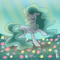 Size: 999x999 | Tagged: safe, artist:inspiration1413, character:mistmane, species:pony, female, flower, mistabetes, raised hoof, solo