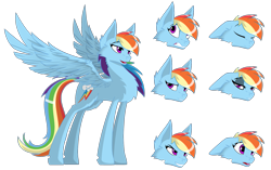 Size: 1725x1080 | Tagged: safe, artist:fakkom, character:rainbow dash, species:pegasus, species:pony, bedroom eyes, chest fluff, concept art, ear fluff, female, floppy ears, grin, gritted teeth, hooves, mare, open mouth, simple background, smiling, solo, spread wings, transparent background, wings