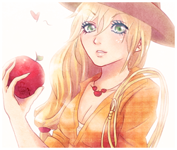 Size: 650x548 | Tagged: safe, artist:songoftheshoebox, character:applejack, species:human, apple, clothing, cowboy hat, female, food, hat, humanized, lasso, obligatory apple, rope, simple background, solo, stetson, white background