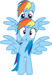 Size: 749x1068 | Tagged: safe, artist:geometrymathalgebra, character:rainbow dash, species:pegasus, species:pony, episode:magic duel, g4, my little pony: friendship is magic, :o, clone, disguise, doppleganger, double rainbow, duality, female, fluttershy in disguise, mare, open mouth, simple background, transparent background, vector, wide eyes, wings