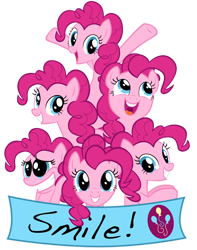 Size: 794x1006 | Tagged: safe, artist:nowego, character:pinkie pie, species:earth pony, species:pony, cute, diapinkes, female, happy, mare, multeity, open mouth, pink, positive ponies, simple background, smile song, smiling, too much pink energy is dangerous, transparent background, vector