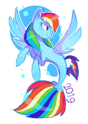 Size: 1240x1754 | Tagged: safe, artist:pinweena30, character:rainbow dash, species:pegasus, species:pony, species:seapony (g4), 2019, abstract background, female, fin wings, fins, seaponified, seapony rainbow dash, solo, species swap, water, wave, wings