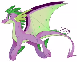 Size: 2440x1964 | Tagged: safe, artist:pinweena30, character:spike, species:dragon, 2019, flying, growing up, male, older, older spike, solo, tail, tall, winged spike, wings, young, younger