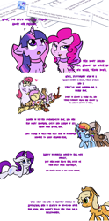 Size: 900x1812 | Tagged: safe, artist:justagirlonline, character:applejack, character:dumbbell, character:fluttershy, character:gilda, character:pinkie pie, character:rainbow dash, character:rarity, character:twilight sparkle, parent:fluttershy, parent:gilda, parents:gildashy, species:griffon, ask cute twinkie pie, ship:dumbdash, ship:gildashy, ship:twinkie, female, forever alone, hybrid, interspecies, interspecies offspring, lesbian, magical lesbian spawn, male, offspring, shipping, straight