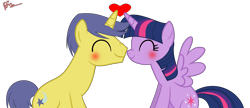 Size: 3204x1384 | Tagged: safe, alternate version, artist:xxkawailloverchanxx, edit, character:comet tail, character:twilight sparkle, character:twilight sparkle (alicorn), species:alicorn, species:pony, ship:cometlight, blushing, cutie mark, female, heart, male, shipping, simple background, straight, transparent background