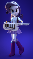 Size: 1080x1920 | Tagged: safe, artist:creatorofpony, artist:rjrgmc28, character:rarity, my little pony:equestria girls, 3d, blender, boots, clothing, female, keytar, musical instrument, shoes, skirt, solo