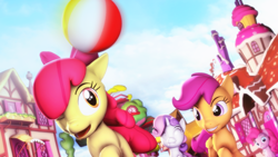 Size: 3840x2159 | Tagged: safe, artist:selestlight, character:apple bloom, character:pinkie pie, character:scootaloo, character:sweetie belle, species:pony, 3d, beach ball, cutie mark crusaders, source filmmaker