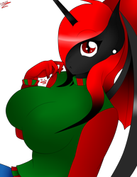 Size: 1944x2520 | Tagged: safe, artist:rockleerocks77, oc, oc:queen haiku, species:alicorn, species:anthro, species:pony, alicorn oc, anthro oc, anti-gravity boobs, gradient hair, gravity defying boobs, red and black oc, simple background, skintight clothes, transparent background