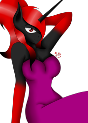 Size: 1800x2520 | Tagged: safe, artist:rockleerocks77, oc, oc:queen haiku, species:anthro, anthro oc, armpits, beautiful, gradient hair, red and black oc, sexy, simple background, skintight clothes, transparent background