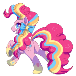 Size: 1000x1000 | Tagged: safe, artist:jennithedragon, character:pinkie pie, species:earth pony, species:pony, bow, ear fluff, female, hair bow, mare, open mouth, rainbow power, rainbow power-ified, solo, starry eyes, wingding eyes