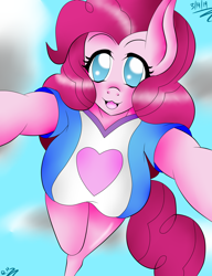 Size: 1440x1872 | Tagged: safe, artist:rockleerocks77, character:pinkie pie, species:anthro, species:earth pony, species:pony, breasts, busty pinkie pie, cute, diapinkes, female, hug, incoming hug, looking at you, solo