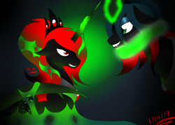 Size: 2520x1800 | Tagged: safe, artist:rockleerocks77, character:queen chrysalis, oc, oc:queen haiku, species:pony, changeling slime, evil, magic, shapeshifting, transformation