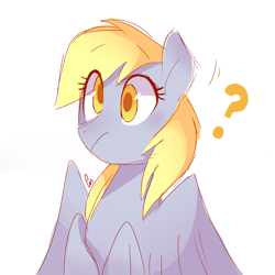 Size: 1777x1777 | Tagged: safe, artist:pinweena30, character:derpy hooves, species:pegasus, species:pony, blushing, colored pupils, confused, cute, female, mare, question mark, shy, simple background, solo, white background