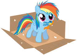 Size: 1800x1293 | Tagged: dead source, safe, artist:chubble-munch, character:rainbow dash, character:spitfire, species:pegasus, species:pony, box, cute, dashabetes, doll, female, filly, filly rainbow dash, foal, mouth hold, plushie, pony in a box, simple background, solo, transparent background, weapons-grade cute, younger