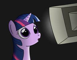 Size: 1024x797 | Tagged: safe, artist:tech--pony, character:twilight sparkle, species:pony, :o, adorkable, bust, computer, computer screen, cute, dark, dork, female, looking at monitor, mare, monitor, open mouth, solo, twiabetes