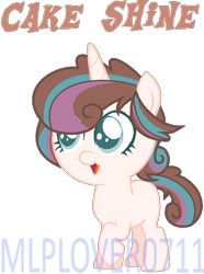 Size: 678x910 | Tagged: safe, artist:mlplover0711, base used, oc, oc only, oc:cake shine, parent:pound cake, parent:princess flurry heart, parents:poundflurry, species:pony, female, filly, next generation, offspring, simple background, solo, unicorn oc, watermark