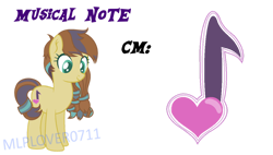Size: 1280x725 | Tagged: safe, artist:mlplover0711, base used, oc, oc only, oc:musical note, parent:coloratura, parent:feather bangs, parents:colorabangs, species:earth pony, species:pony, cutie mark, earth pony oc, female, next generation, offspring, solo, watermark