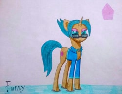 Size: 1167x896 | Tagged: safe, artist:dialysis2day, oc, oc:penny, species:pony, species:unicorn, clothing, female, jacket, mare, solo, sunglasses, traditional art