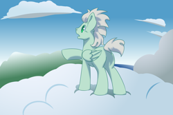 Size: 3000x2000 | Tagged: safe, artist:jennithedragon, oc, oc only, oc:the ancient aviator, species:pegasus, species:pony, cloud, legends of equestria, male, scenery, solo, stallion