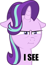 Size: 1812x2559 | Tagged: safe, artist:vvolllovv, edit, editor:greaterlimit, character:starlight glimmer, species:pony, species:unicorn, captioned, female, floppy ears, i mean i see, simple background, solo, squint, transparent background, vector