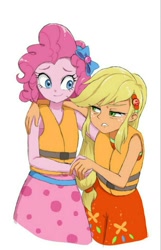Size: 673x1042 | Tagged: safe, artist:puri__kyua, character:applejack, character:pinkie pie, ship:applepie, equestria girls:spring breakdown, g4, my little pony: equestria girls, my little pony:equestria girls, spoiler:eqg series (season 2), cute, female, geode of sugar bombs, geode of super strength, lesbian, lifejacket, magical geodes, shipping