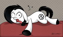 Size: 1024x600 | Tagged: safe, artist:marelynmayhem, species:earth pony, species:pony, cross of lorraine, food coma, marelyn manson, marilyn manson, passed out, ponified, solo, tired, white