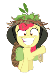Size: 4080x5673 | Tagged: safe, artist:vvolllovv, character:apple bloom, species:earth pony, species:pony, episode:going to seed, g4, my little pony: friendship is magic, adorabloom, big grin, cute, face of mercy, female, filly, foal, grin, helmet, raised hoof, simple background, smiling, solo, transparent background, vector, vietnam war
