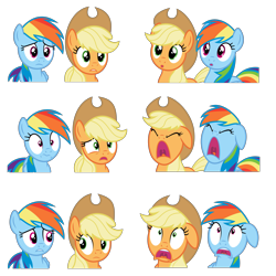Size: 6000x6000 | Tagged: safe, artist:dewlshock, character:applejack, character:rainbow dash, species:earth pony, species:pegasus, species:pony, episode:castle mane-ia, g4, my little pony: friendship is magic, :o, duo, expressions, eyes closed, facial expressions, female, mare, open mouth, reaction image, scared, screaming, simple background, transparent background, vector, wide eyes