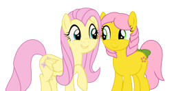 Size: 1808x956 | Tagged: safe, artist:klewgcg, artist:toybonnie54320, base used, character:fluttershy, character:posey, species:earth pony, species:pegasus, species:pony, g1, g4, bow, g1 to g4, generation leap, show accurate, tail bow