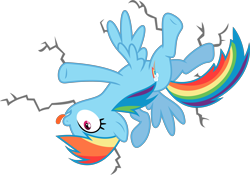 Size: 6000x4189 | Tagged: safe, artist:skie-vinyl, character:rainbow dash, species:pegasus, species:pony, crack, crash, female, mare, ouch, rainbow crash, simple background, solo, tongue out, transparent background, vector, wings