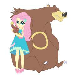 Size: 1100x1124 | Tagged: safe, artist:maretrick, character:angel bunny, character:fluttershy, character:harry, my little pony:equestria girls, buneary, butterfly, crossover, cute, high heels, looking at you, pokémon, shoes, shyabetes, ursaring