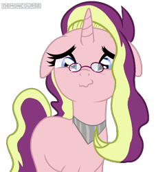 Size: 781x860 | Tagged: safe, artist:demoncourse, artist:klewgcg, base used, oc, oc only, oc:shadow shine, parent:starlight glimmer, parent:sunset shimmer, parents:shimmerglimmer, species:pony, species:unicorn, icey-verse, cute, female, floppy ears, glasses, jewelry, magical lesbian spawn, mare, necklace, next generation, offspring, show accurate, simple background, solo, transparent background