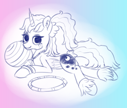 Size: 1430x1218 | Tagged: safe, artist:plushcolossus, character:princess luna, species:alicorn, species:pony, episode:between dark and dawn, g4, my little pony: friendship is magic, 80s princess luna, alternate hairstyle, bracelet, female, jewelry, leg warmers, looking at you, mare, yoga ball