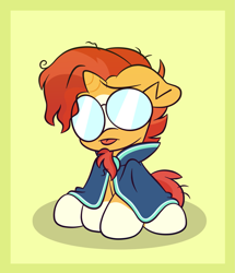 Size: 1561x1813 | Tagged: safe, artist:ryuyo, character:sunburst, species:pony, species:unicorn, blep, club penguin, crossover, cute, gary the gadget guy, glasses, male, sitting, solo, sunbetes, tongue out
