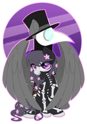 Size: 1122x1602 | Tagged: safe, artist:sickly-sour, oc, oc:doc, oc:witch, species:earth pony, species:pegasus, species:pony, flower, flower in hair, oc x oc, plague doctor, plague doctor mask, purple eyes, shipping, tattoo, witch doctor