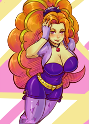 Size: 725x1000 | Tagged: safe, artist:pinkkoffin, character:adagio dazzle, species:human, my little pony:equestria girls, big hair, bolero jacket, breasts, busty adagio dazzle, cleavage, clothing, female, gem, jewelry, leggings, licking, licking lips, nail polish, necklace, sexy, siren gem, solo, stupid sexy adagio dazzle, tongue out