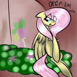 Size: 700x700 | Tagged: safe, artist:vikuskaal, character:fluttershy, character:spike, species:dragon, species:pegasus, species:pony, ship:flutterspike, context is for the weak, female, floppy ears, male, mare, shipping, straight