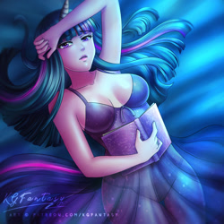 Size: 900x900 | Tagged: safe, artist:kgfantasy, character:twilight sparkle, species:human, armpits, bedroom eyes, belly button, book, breasts, busty twilight sparkle, clothing, female, horn, horned humanization, humanized, lingerie, nightgown, panties, see-through, solo, stupid sexy twilight, tailed humanization, underwear