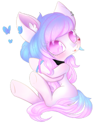 Size: 785x996 | Tagged: safe, artist:miniaru, oc, oc:yun, species:earth pony, species:pony, butterfly, female, heart, jewelry, mare, necklace, simple background, transparent background