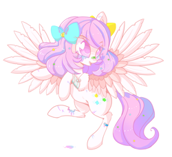 Size: 1656x1510 | Tagged: safe, artist:miniaru, oc, species:pegasus, species:pony, adoptable, bandaid, bow, candy gore, female, gore, gummy pony, hair bow, mare, original species, simple background, stars, white background