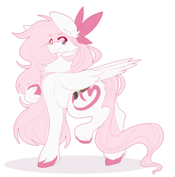 Size: 1299x1311 | Tagged: safe, artist:teapup, oc, oc only, oc:teddy bear, species:pegasus, species:pony, bow, cute, cutie mark, heterochromia, painted hooves, pink, solo